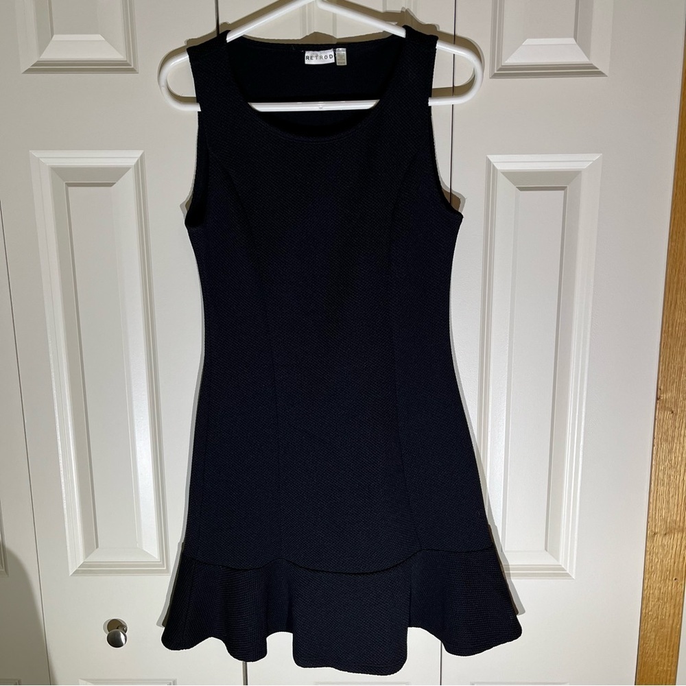 Retrod Black Sleeveless Textured Mini Dress w/ Flutter Hem - Size Medium